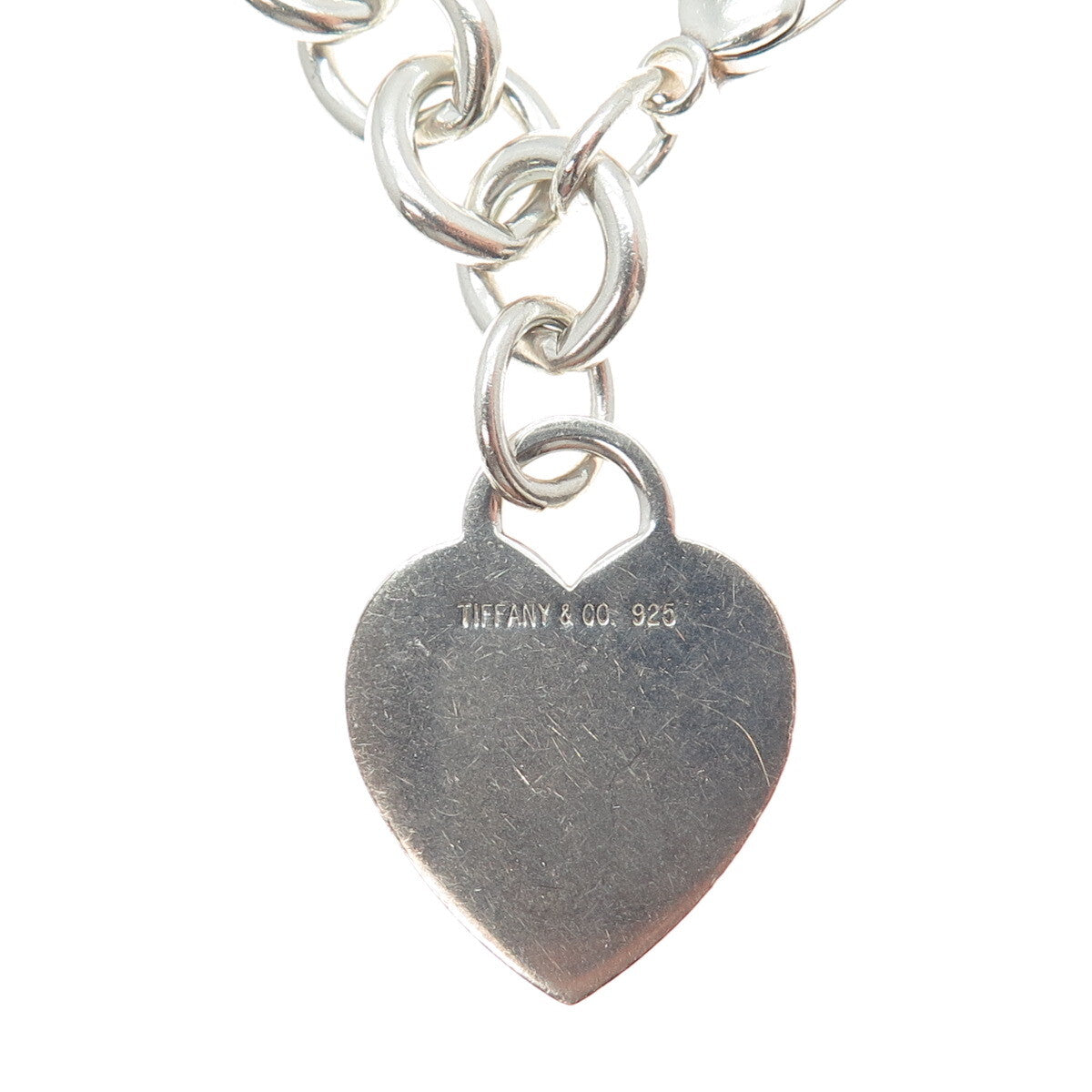 TIFFANY & CO. 925 Sterling Silver Vintage Heart Tag Rolo Link Bracelet 6.75"