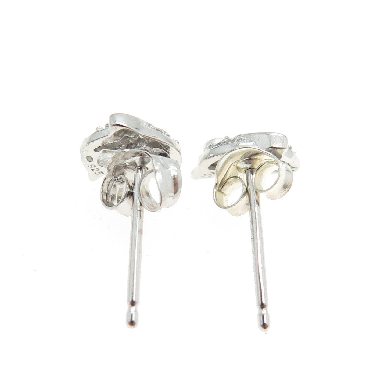 925 Sterling Silver Round-Cut Black & White C Z Friendly Dolphin Stud Earrings