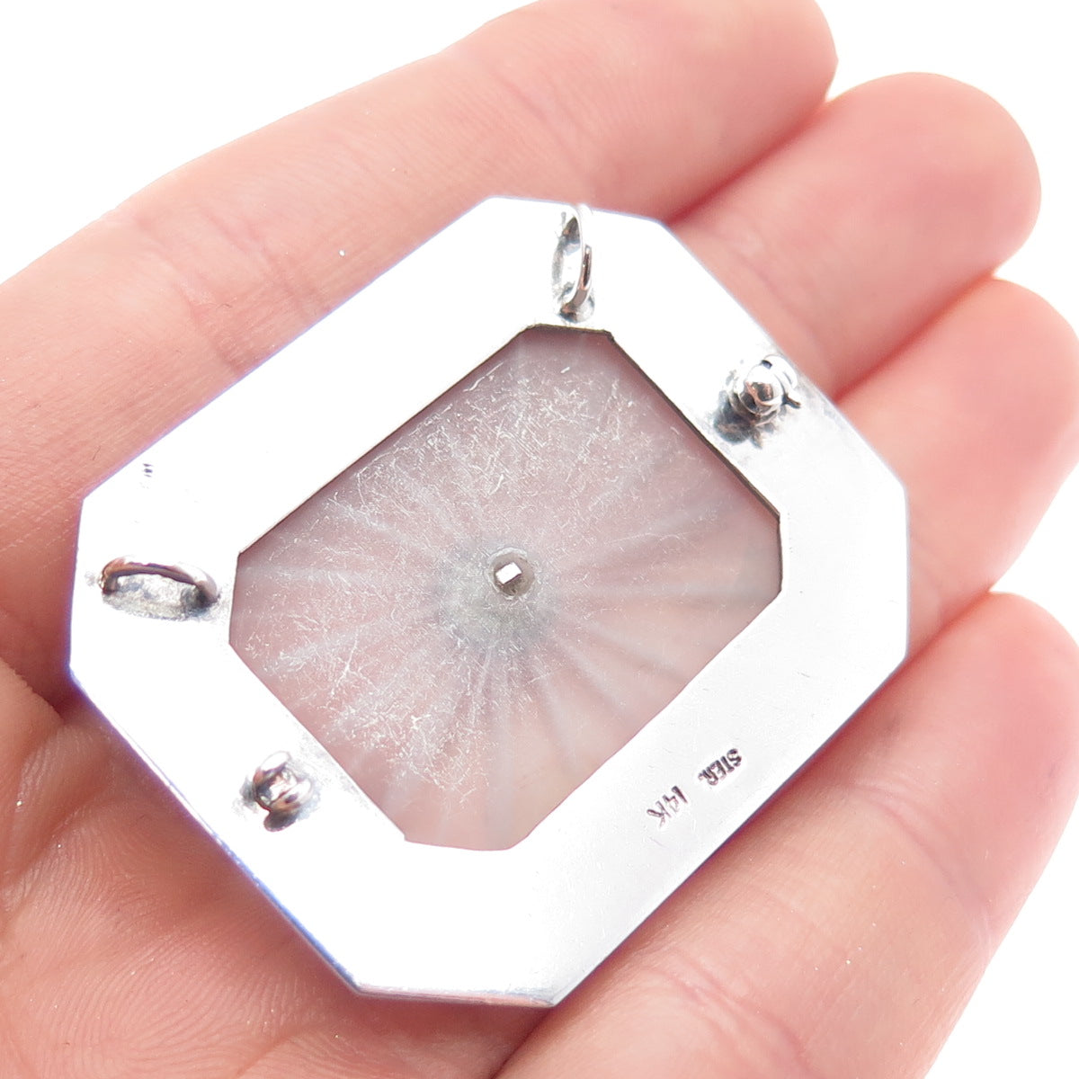 Sterling Antique Onyx & Camphor Frosted Glass Pin Pendant (missing pin)