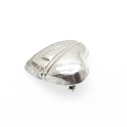 925 Sterling Silver Vintage Mexico Modernist Heart Pin Brooch