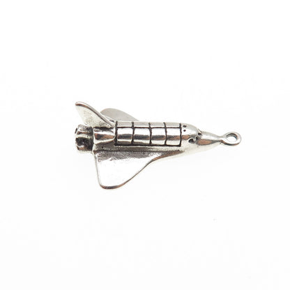 SHUBE 925 Sterling Silver Vintage Space Shuttle Oxidized Mini 3D Charm Pendant