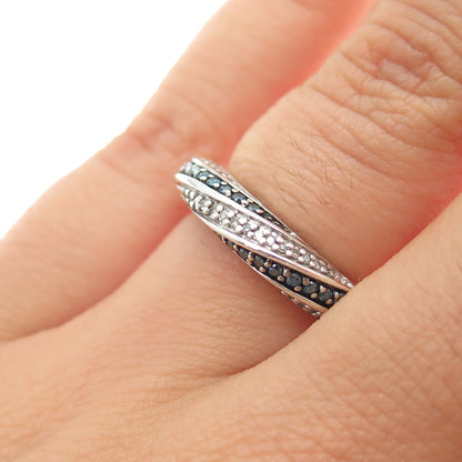 JANE SEYMOUR 925 Sterling Silver Real Blue & White Diamond Ring Size 5.25
