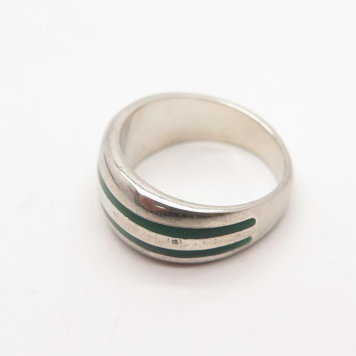 925 Sterling Silver Vintage Enamel Striped Band Ring Size 6.25