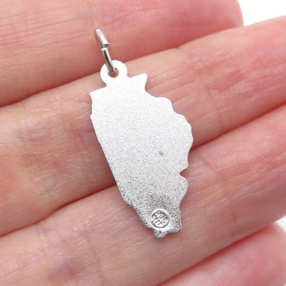 RQC REMBRANDT 925 Sterling Silver Vintage Illinois State Map Charm Pendant