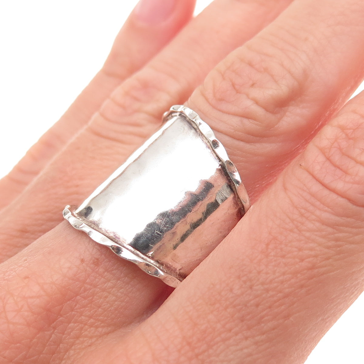 Annika Witt 925 Sterling Silver Vintage Mexico Modernist Hammered Ring Size 10.5