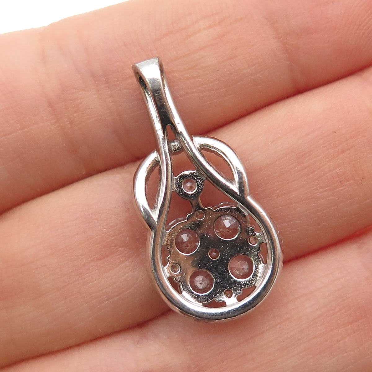 925 Sterling Silver Round-Cut C Z Knot Teardrop Charm Pendant