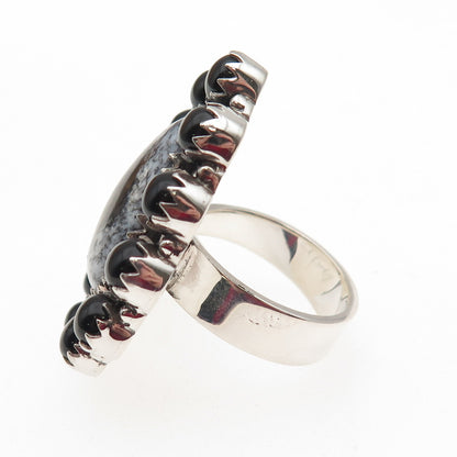 Krush Kandy Sterling Silver Vintage Real Moss Agate & Black Onyx Ring Size 8.5