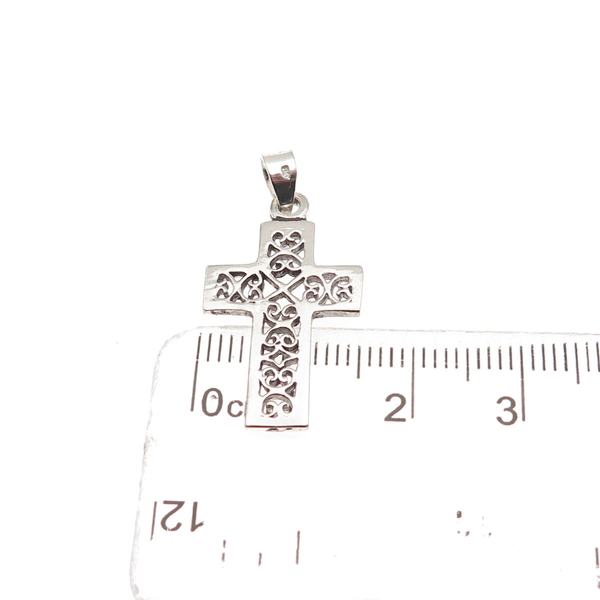 925 Sterling Silver Vintage Ornate Heart Cross Charm Pendant