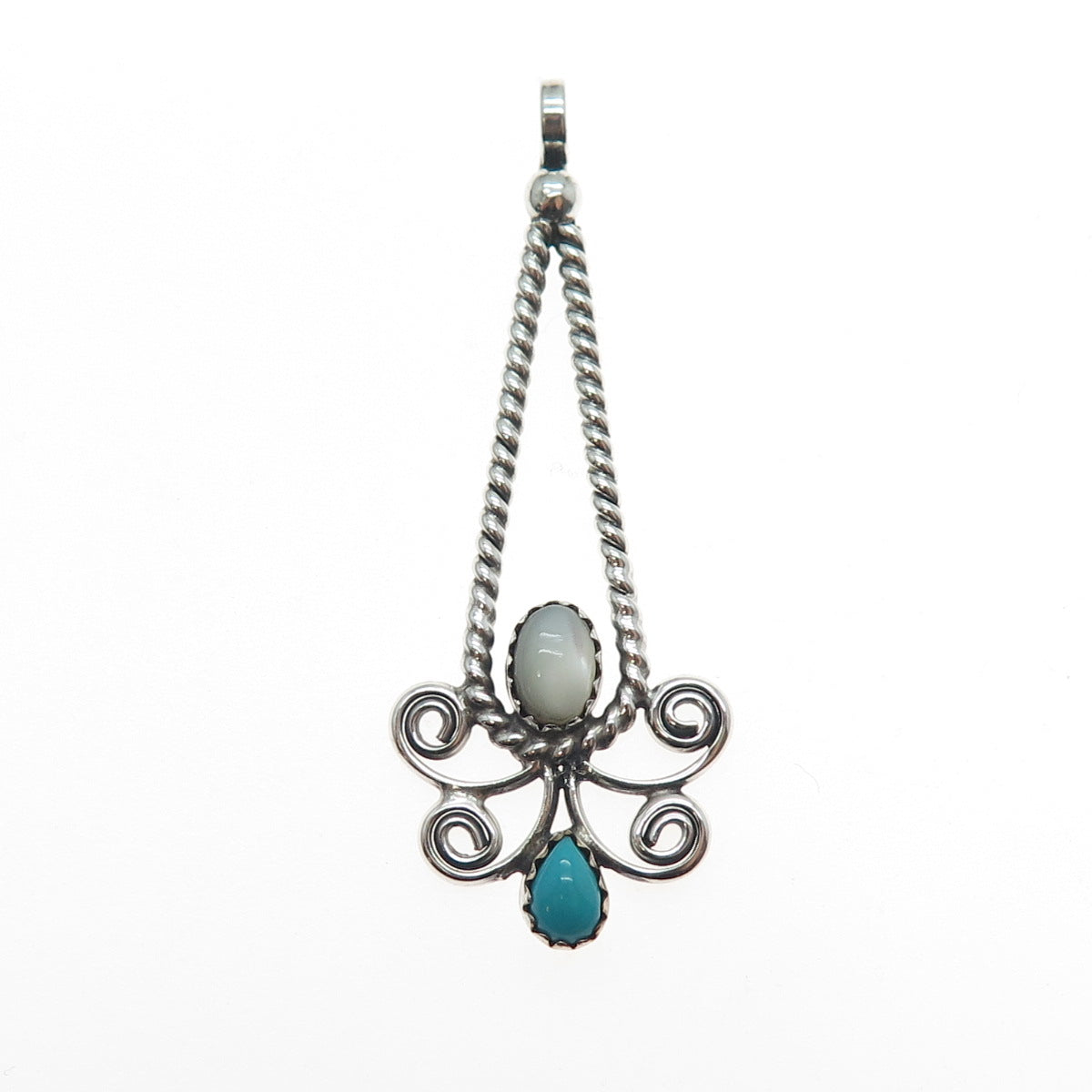 Frank Yazzie Navajo Old Pawn 925 Sterling Silver Vintage Turquoise & MOP Pendant