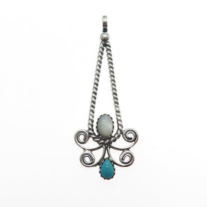 Frank Yazzie Navajo Old Pawn 925 Sterling Silver Vintage Turquoise & MOP Pendant