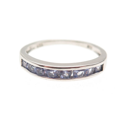 Chuck Clemency 925 Sterling Silver Real Round-Cut Tanzanite Band Ring Size 7
