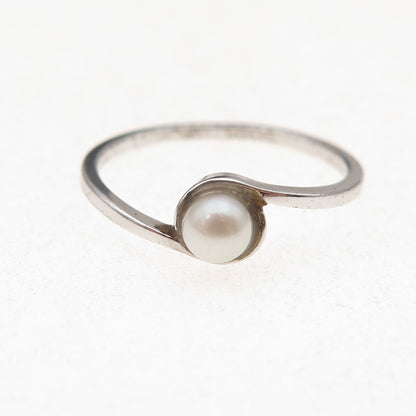 Avon 925 Sterling Silver Vintage Real Pearl Bypass Ring Size 7.25