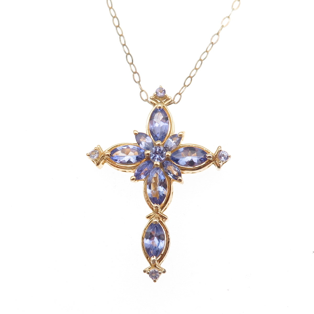Chuck Clemency 925 Sterling Gold Plated Real Tanzanite Cross Chain Necklace 20"