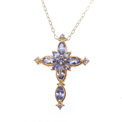 Chuck Clemency 925 Sterling Gold Plated Real Tanzanite Cross Chain Necklace 20"