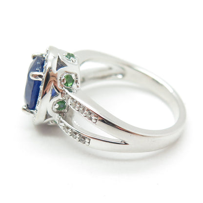 DSMK 925 Sterling Silver Sapphire White Topaz & Chrome Diopside Gem Ring Size 7