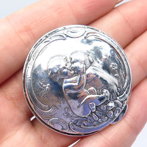 925 Sterling Silver Vintage Kiss Pin Brooch / Pendant