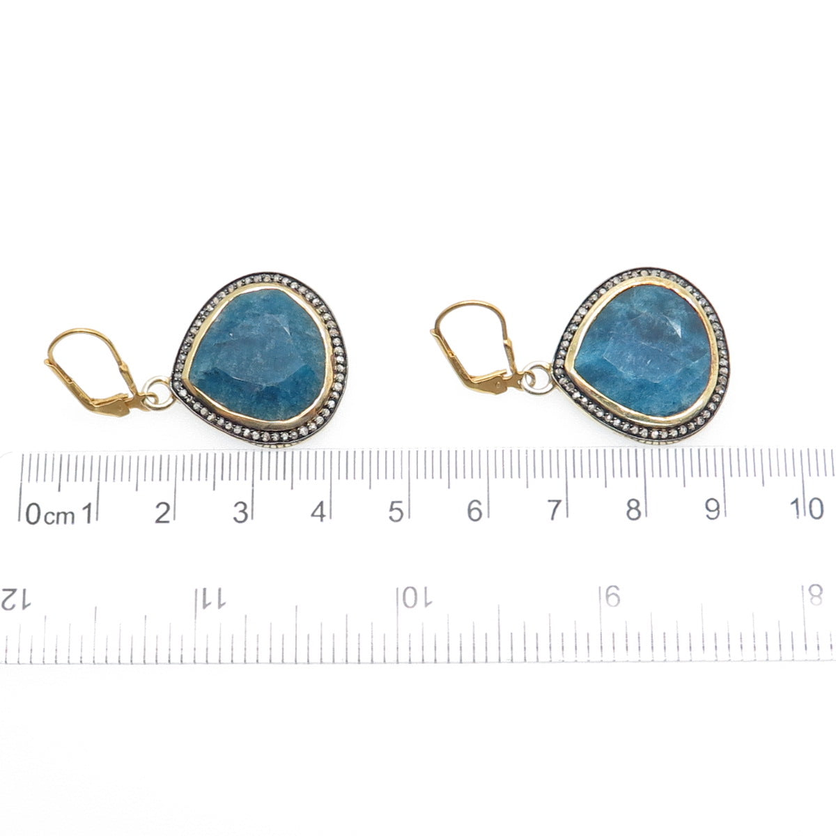925 Sterling Silver Gold Plated Real Diamond & Apatite Teardrop Dangle Earrings