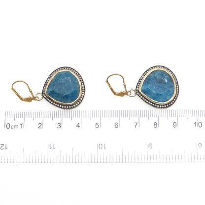 925 Sterling Silver Gold Plated Real Diamond & Apatite Teardrop Dangle Earrings