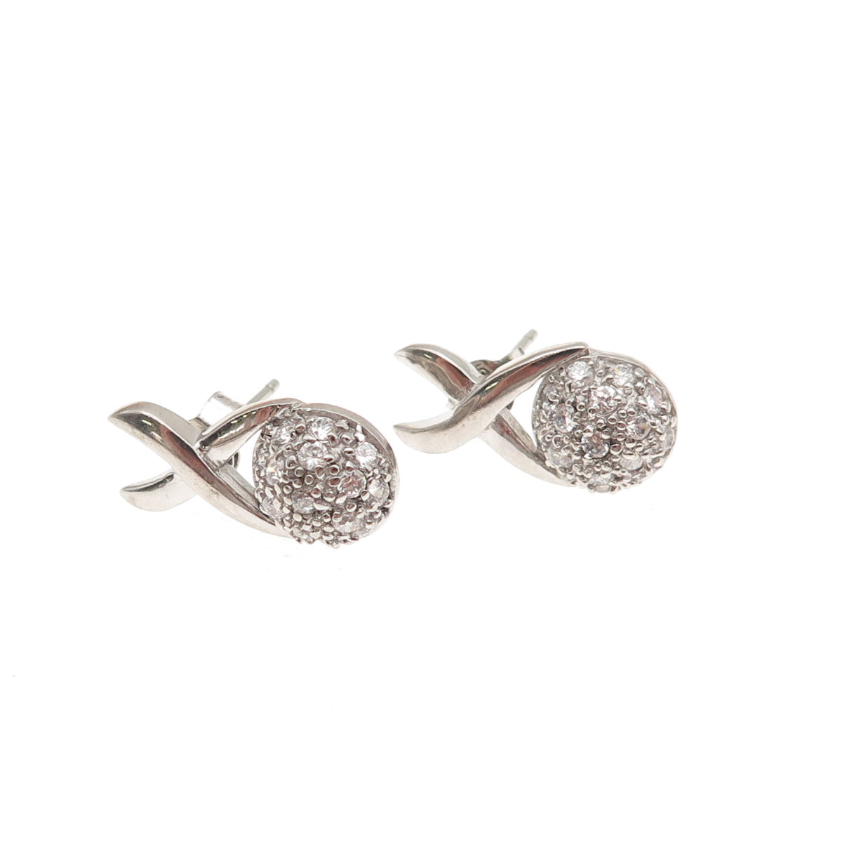 925 Sterling Silver Round-Cut C Z X-Shape Earrings