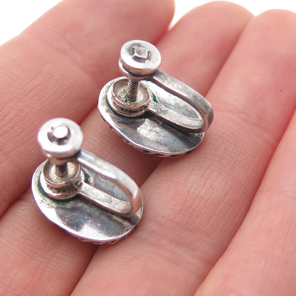 925 Sterling Silver Vintage Mexico Real Cabochon Jade Screw Back Earrings
