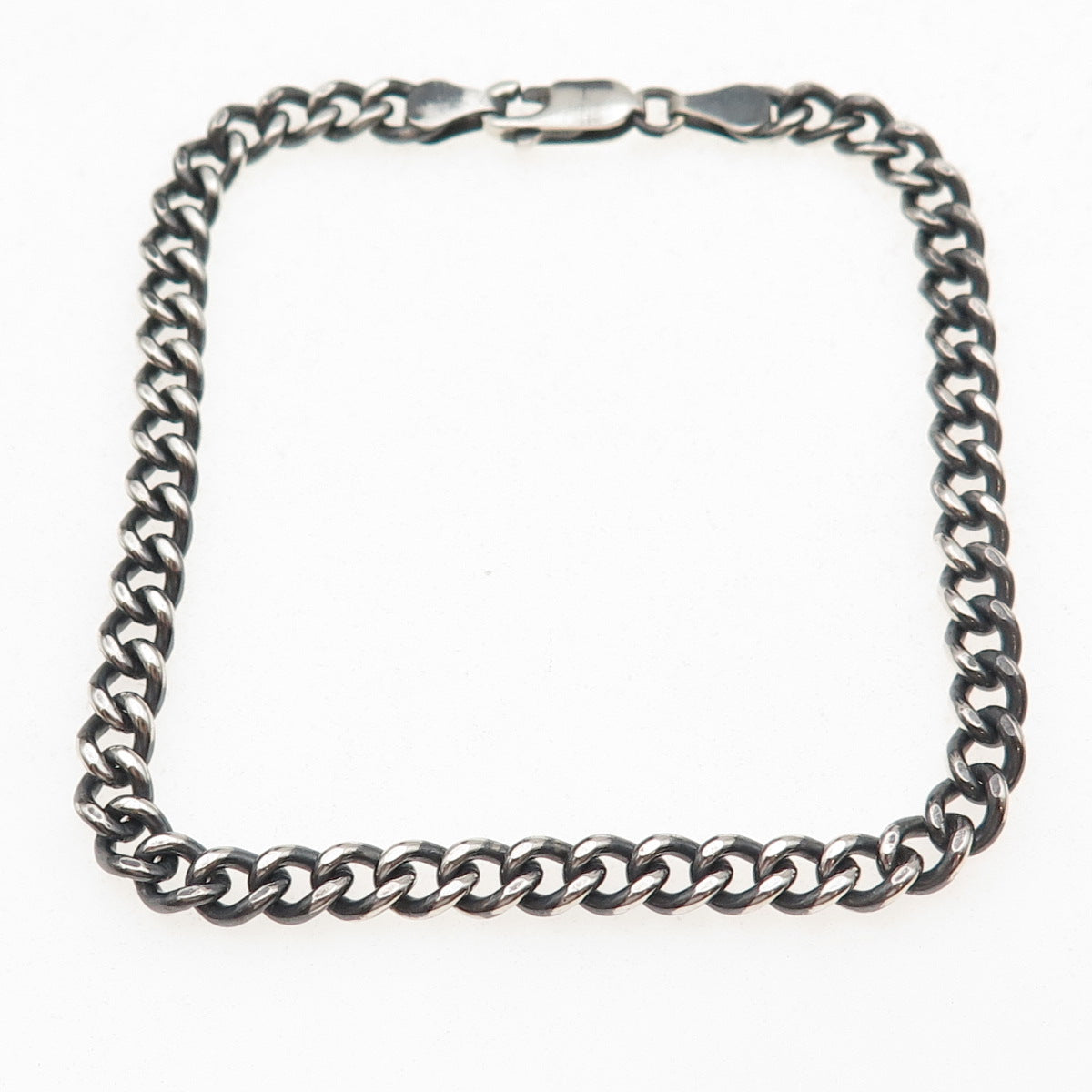 925 Sterling Silver Vintage Cuban Link Oxidized Bracelet 7.75"