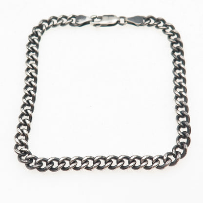 925 Sterling Silver Vintage Cuban Link Oxidized Bracelet 7.75"