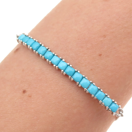 Chuck Clemency 925 Sterling Silver Real Turquoise Adjustable Bracelet 7-9.5"