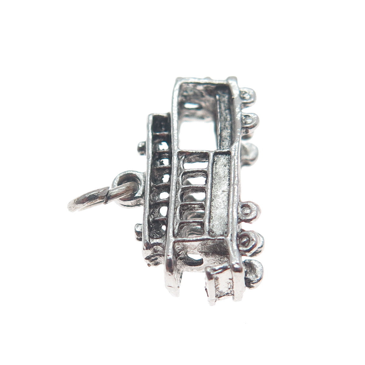 925 Sterling Silver Antique Retro Cable Car Oxidized Minimalist 3D Charm Pendant