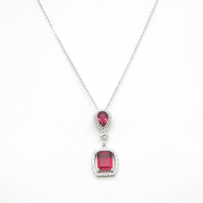 925 Sterling Silver Multi-Cut Pink & White C Z Cable Chain Necklace 16"
