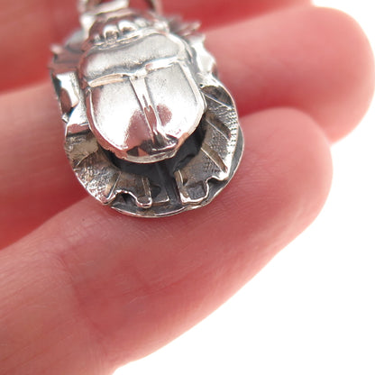 800 Silver Vintage Egyptian Scarab Oxidized 3D Charm Pendant