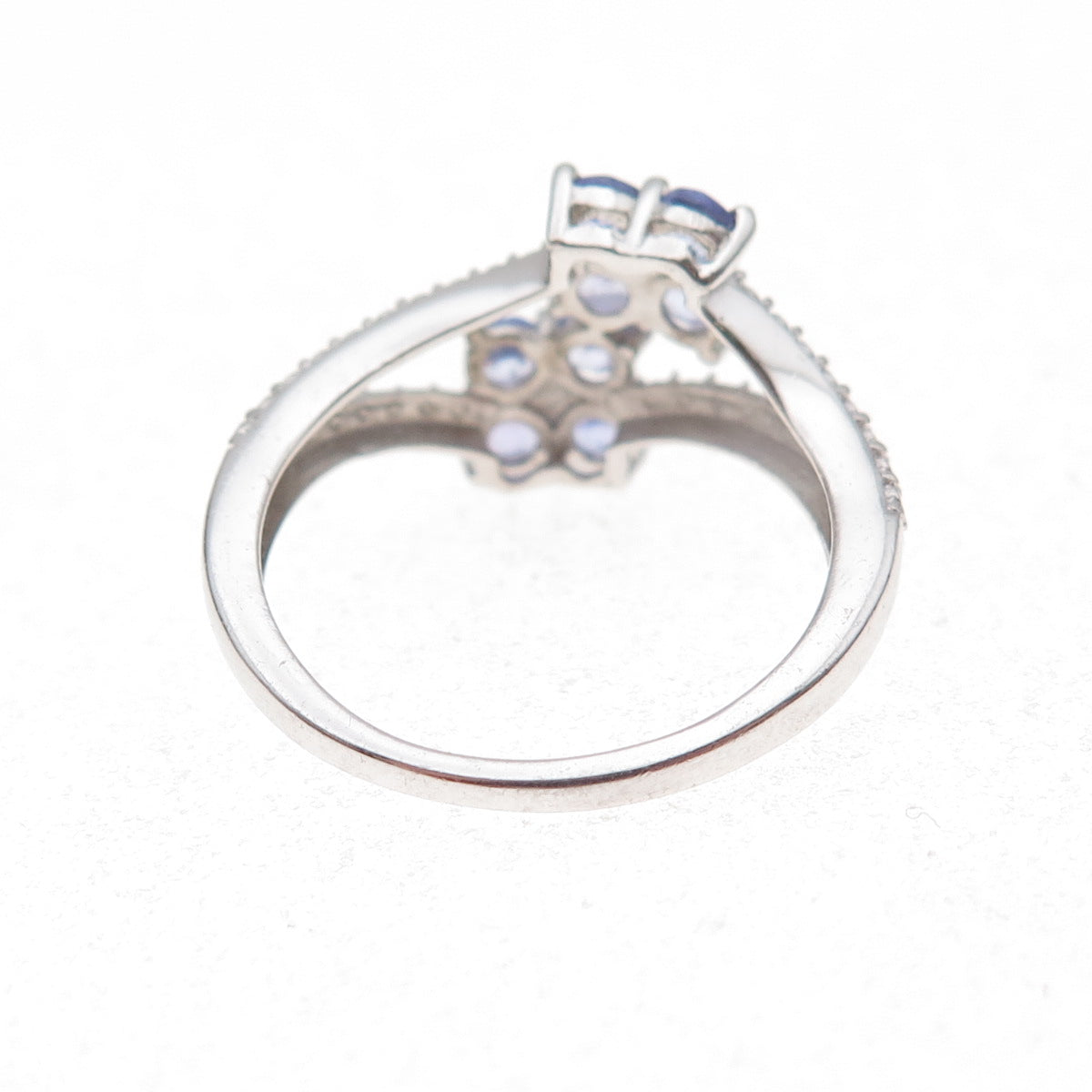 Chuck Clemency 925 Sterling Silver Real Round-Cut Tanzanite Floral Ring Size 7