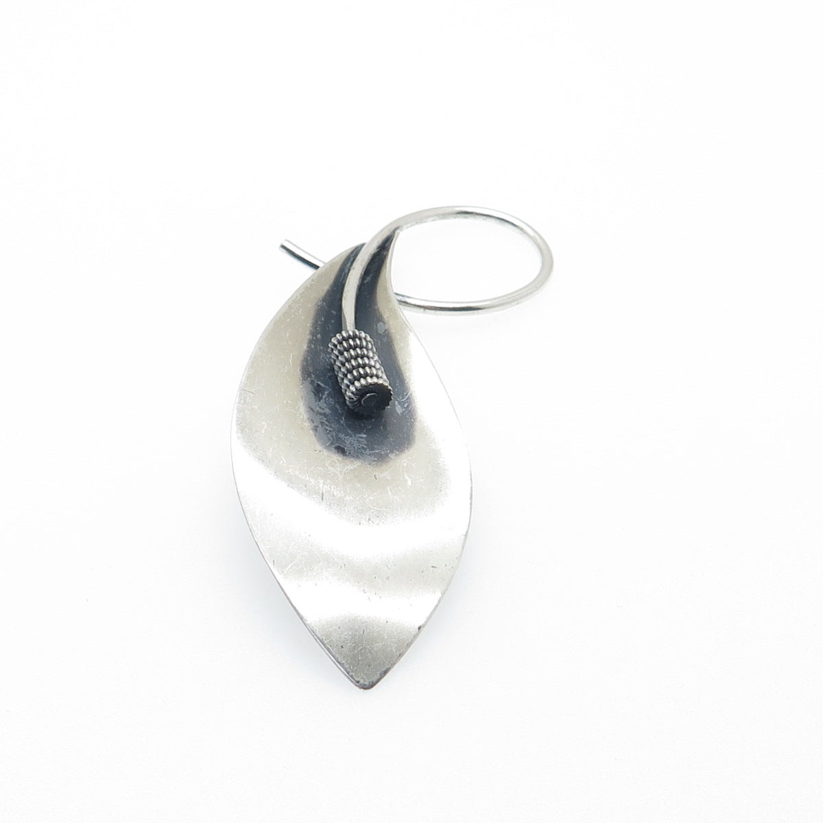 BEAU 925 Sterling Silver Vintage Modernist Calla Lily Flower Oxidized Pin Brooch
