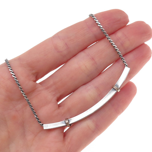 925 Sterling Silver 2-Tone Vintage Bar S-Shape Chain Necklace 16"