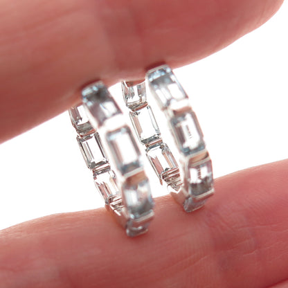 925 Sterling Silver Real Emerald-Cut Blue Topaz Hoop Earrings