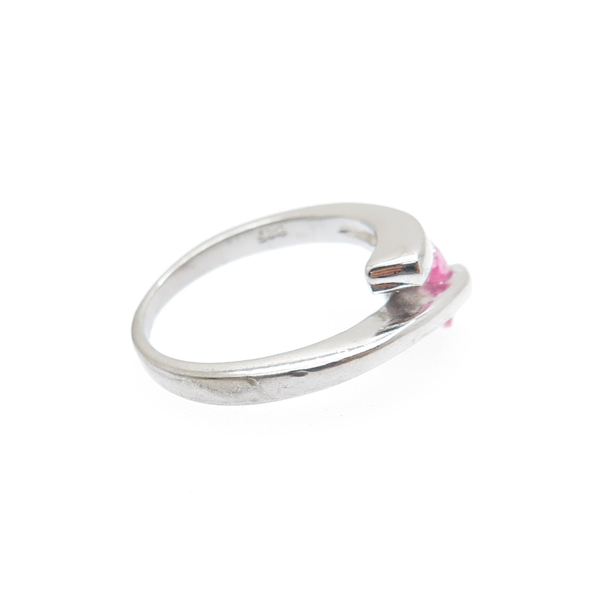 925 Sterling Silver Vintage Heart-Cut Pink C Z Spiral Ring Size 5