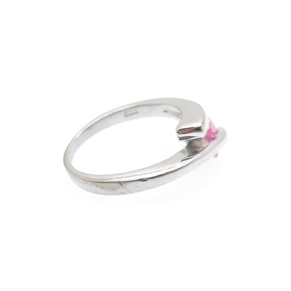 925 Sterling Silver Vintage Heart-Cut Pink C Z Spiral Ring Size 5