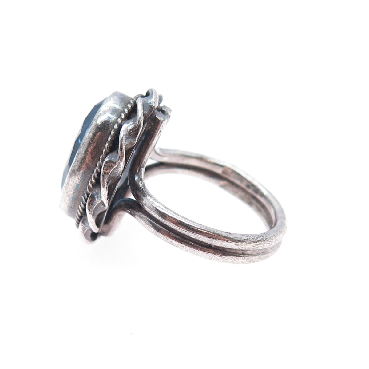 O'BRIEN 925 Sterling Silver Vintage Real Blue Topaz Oxidized Ring Size 6.25