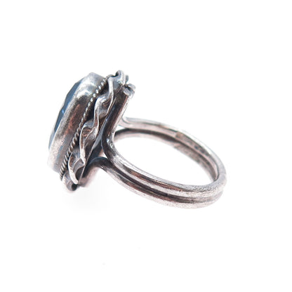 O'BRIEN 925 Sterling Silver Vintage Real Blue Topaz Oxidized Ring Size 6.25