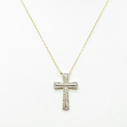 HAN 925 Sterling Silver Gold Plated Real Diamond Cross Cable Chain Necklace 18"