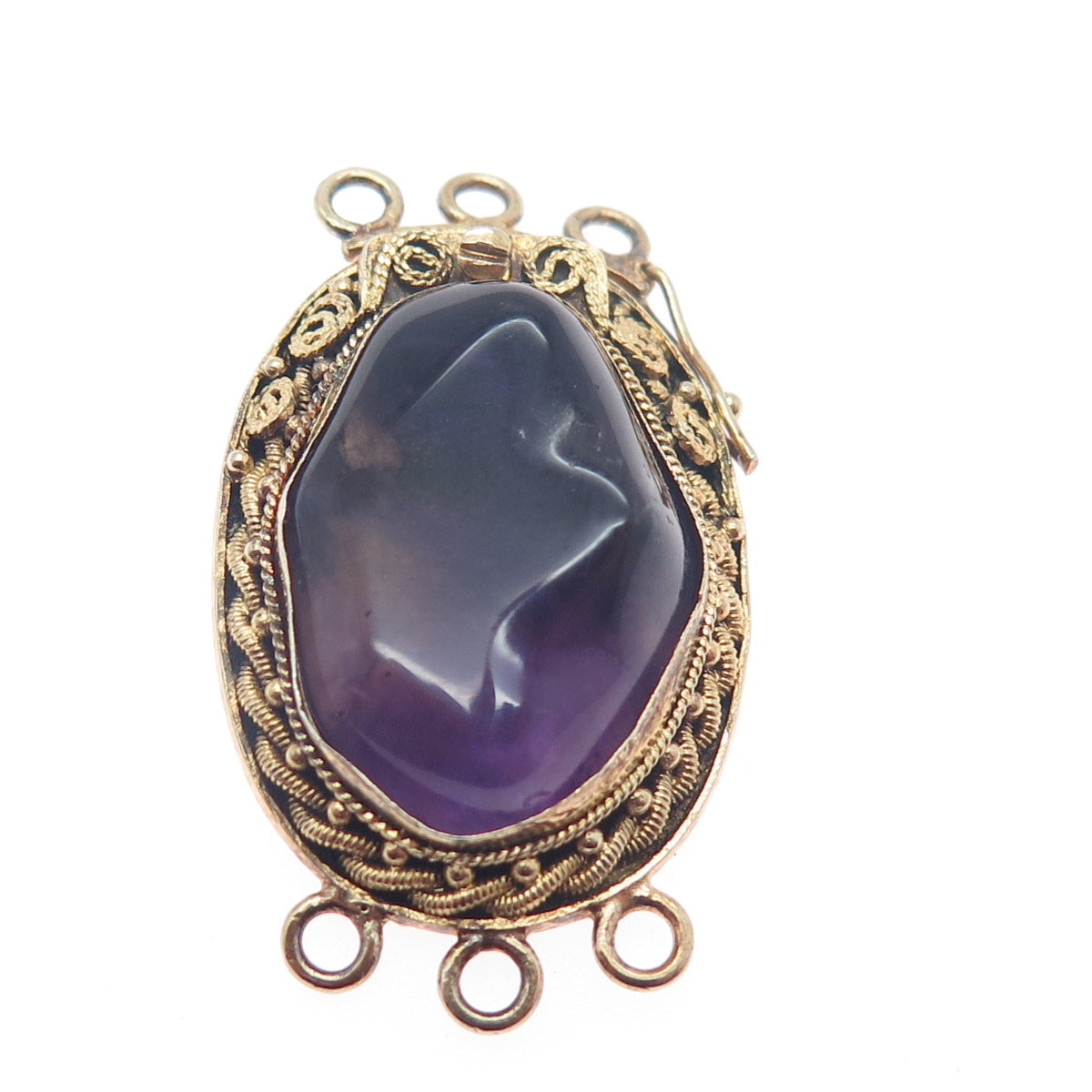 925 Sterling Silver Gold Plated Antique Amethyst Bracelet / Necklace Box Lock
