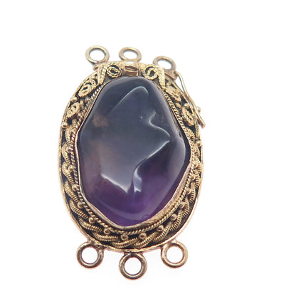 925 Sterling Silver Gold Plated Antique Amethyst Bracelet / Necklace Box Lock