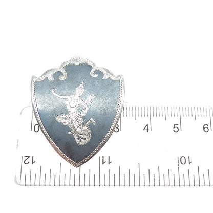 925 Sterling Silver Antique Siam Niello Hindu Goddess Pin Brooch