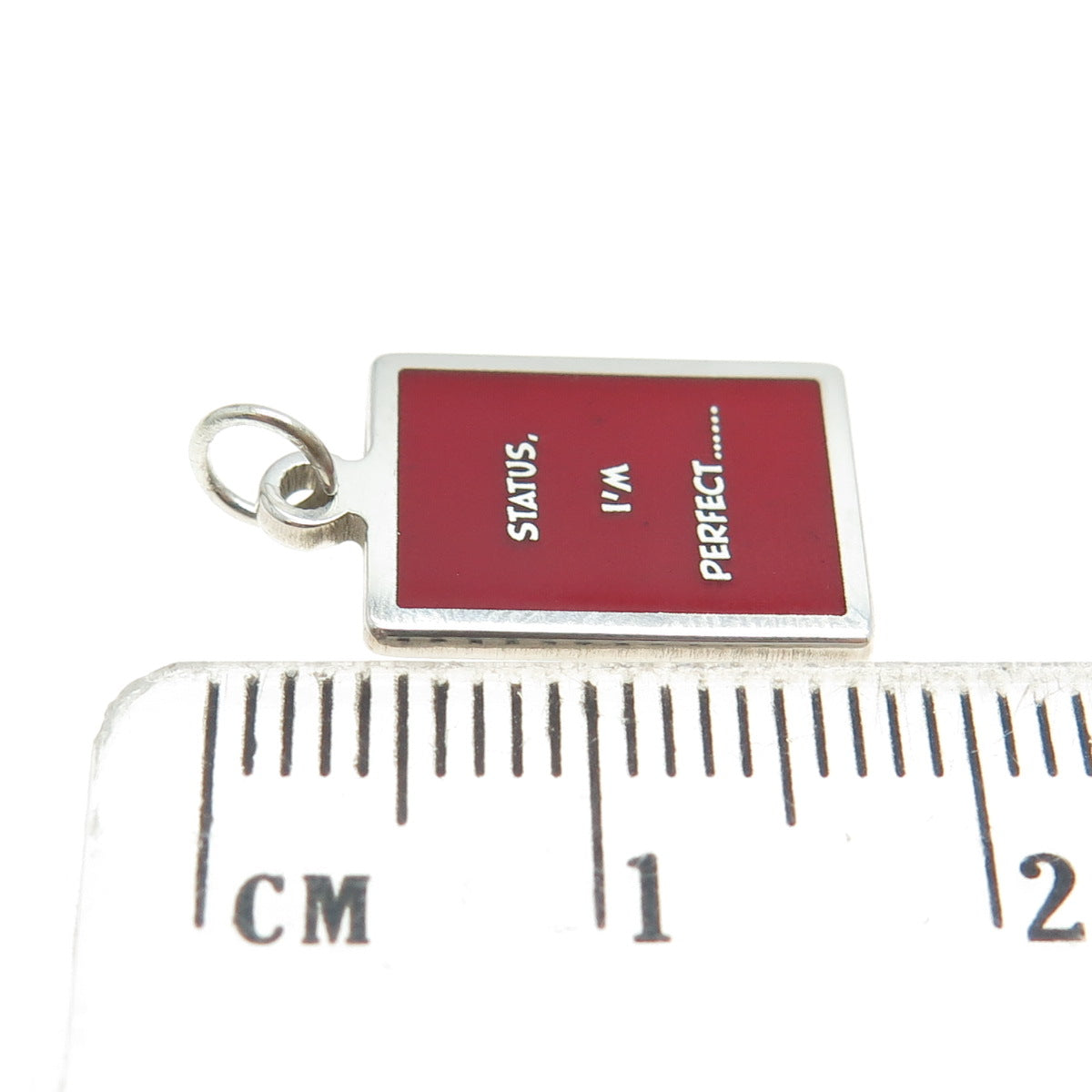 925 Sterling Silver Red Enamel "Status I'm Perfect" Minimalist Charm Pendant