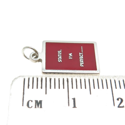 925 Sterling Silver Red Enamel "Status I'm Perfect" Minimalist Charm Pendant