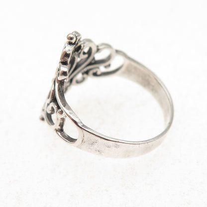 925 Sterling Silver Vintage Modernist Swirl Oxidized Ring Size 7.25