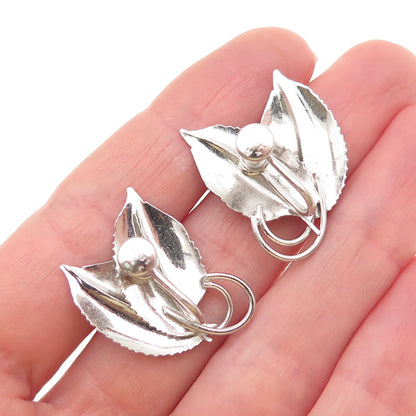Harry S. Bick 925 Sterling Silver Vintage Floral Leaf Screw Back Earrings