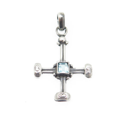 925 Sterling Silver Vintage Real Aquamarine Column Cross Pendant