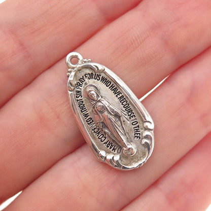 Creed 925 Sterling Silver Vintage St. Mary Miraculous Oxidized Charm Pendant