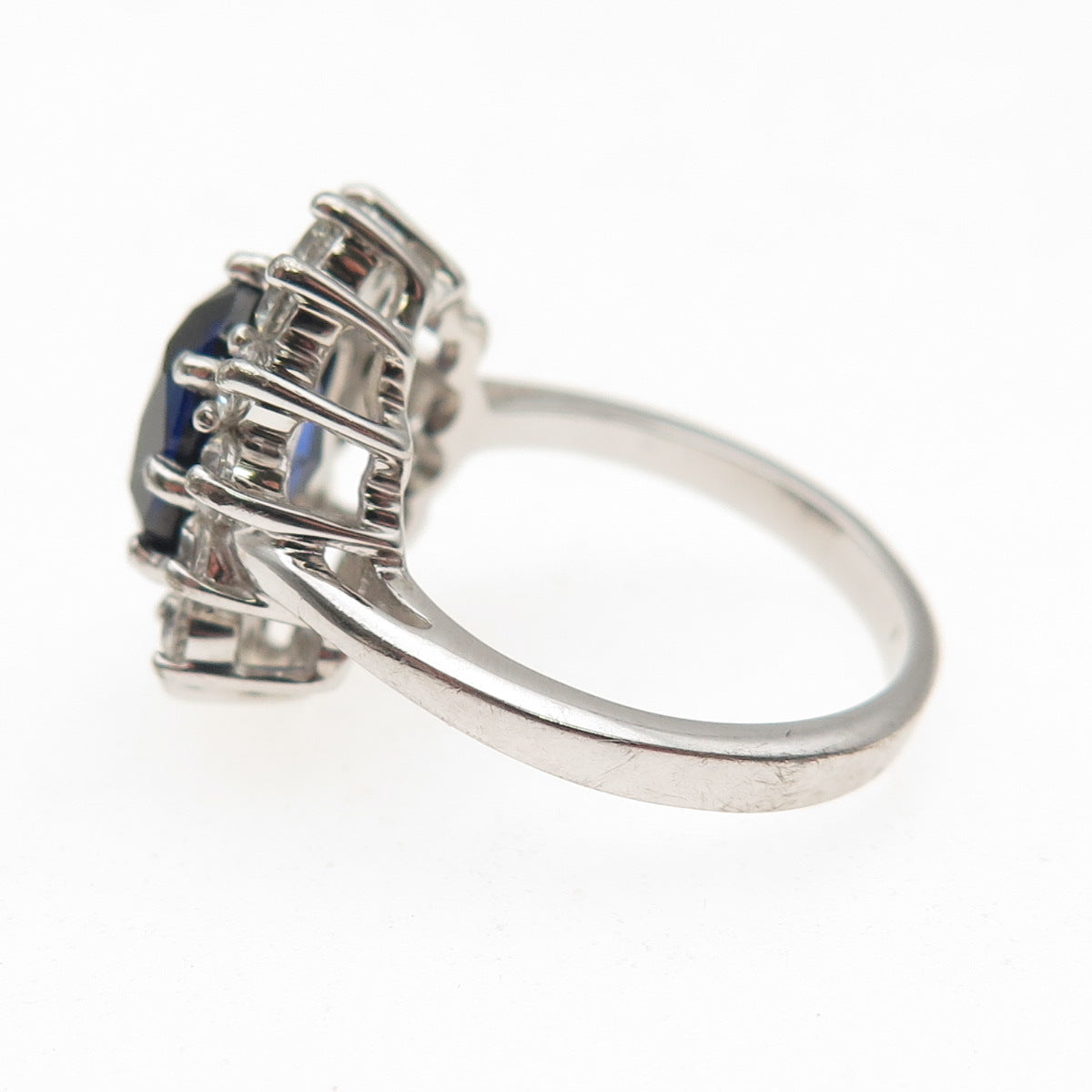 925 Sterling Silver Lab-Created Sapphire & C Z Ring Size 6.25