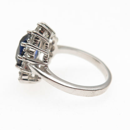 925 Sterling Silver Lab-Created Sapphire & C Z Ring Size 6.25